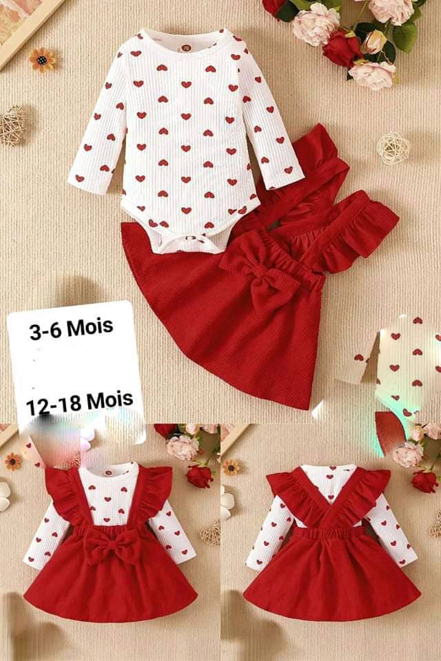 Ensemble de vêtements pour bébé fille couleur rouge blanc - Combinaison à  manches longues, jupe DD0074 - Sodishop