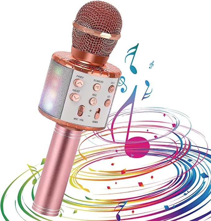 Microphone Karaoké Sans Fil , Bluetooth avec Lumière LED Disco