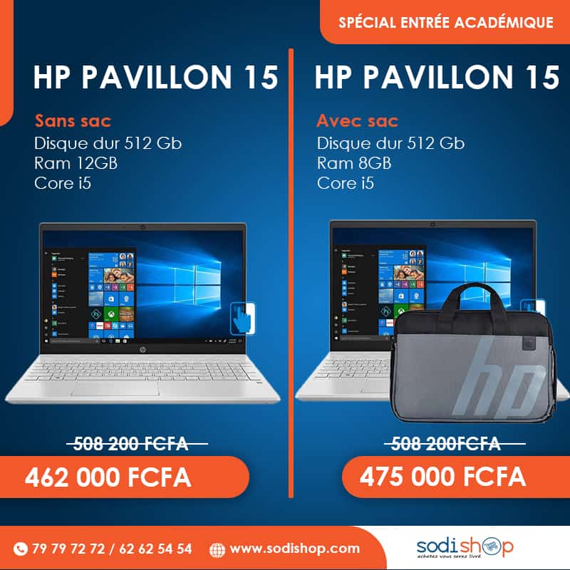 Ordinateur Portable HP Pavilion 15-CS3153CL avec Sac - Intel Core i5 -  512Go 12Go Ram 15'' MA0016 - Sodishop